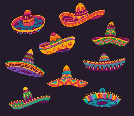 Sombreros de sombrero mexicano de dibujo... | Premium Vector #Freepik #vector #patron #fiesta #adorno #hombre Cartoon Mexican, Mariachi Hat, Mexican Sombrero Hat, Mexico Holiday, Mexican Folk Art Decor, Mexico Party, Mexican Sombrero, Kitten Drawing, Latin Men