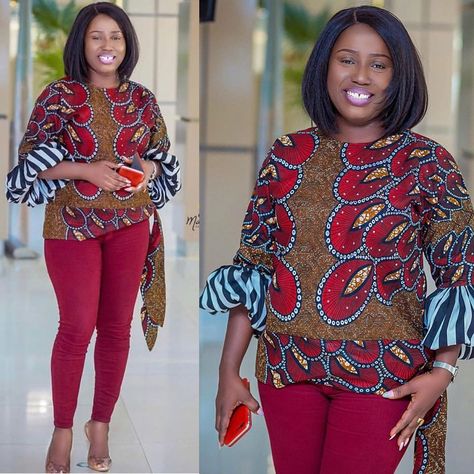 Top Styles For Women, Trendy Ankara Styles For Ladies, Ankara Top Styles, Ankara Blouses, Ankara Peplum Tops, African Attire Dresses, Ankara Tops, African Tops, African Fabric Dress