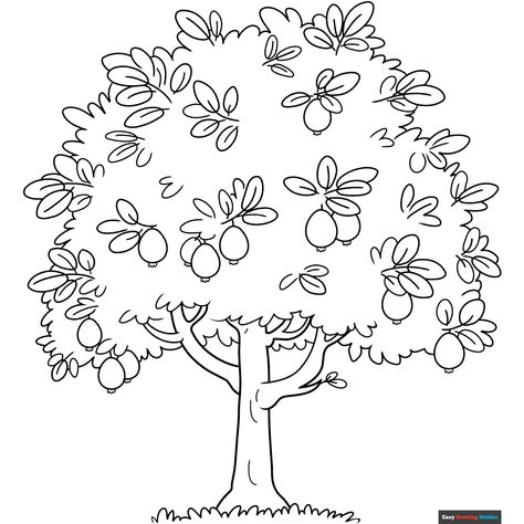 Guava Tree Coloring Page - Free & Printable Coloring Sheet Trees For Kids, Guava Tree, Easy Drawing Guides, Tree Coloring, Free Printable Coloring Sheets, Drawing Guides, Tree Coloring Page, Kids Print, Apple Coloring