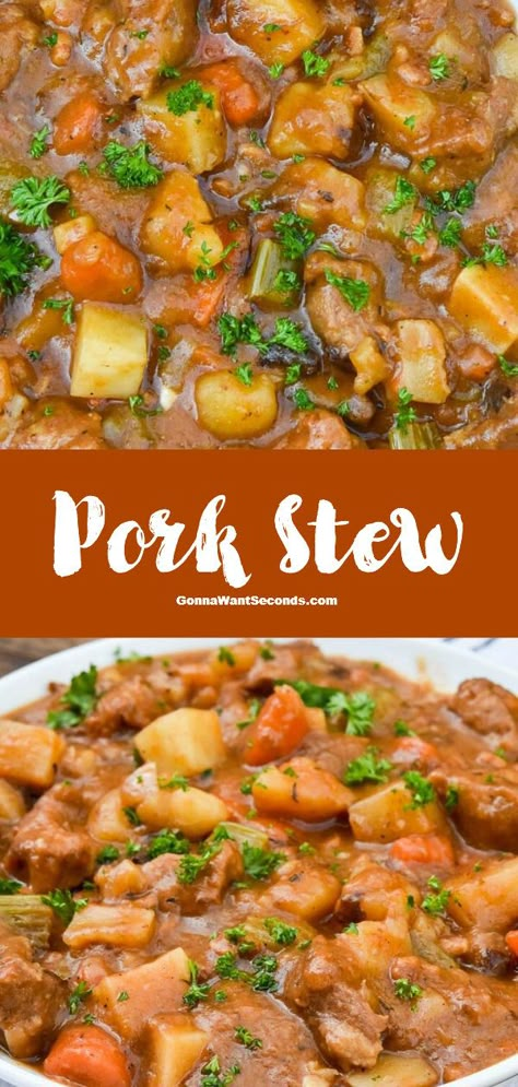 Pork Veggie Soup, Pork Stew In Crockpot, Asian Pork Stew Recipes, Stewing Pork Recipes, Pork For Stew Recipes, Stew With Pork Meat, Crock Pot Pork Stew, Stewed Pork Recipes, Winter Pork Recipes