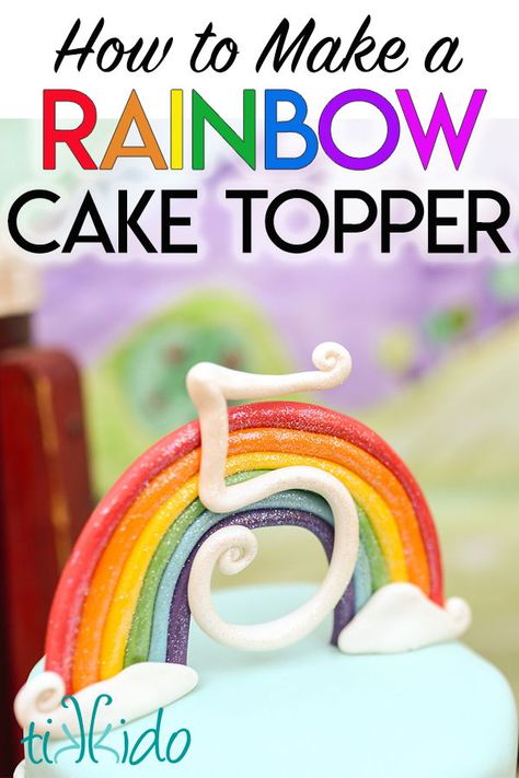 Edible Rainbow Cake Topper, Diy Rainbow Cake Decorating, Rainbow Cake Topper Diy, Rainbow Cake Diy, Diy Rainbow Cake, Rainbow Birthday Cake Topper, Easy Rainbow Cake, Rainbow Cake Birthday, Unicorn Number Cake