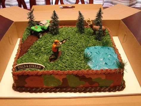 Grooms Cake Hunting, Deer Hunting Cake, Hunting Birthday Cakes, Hunters Dream, Deer Hunting Birthday, Hunting Birthday Party, Fish Cake Birthday, Hunting Cake, Camo Birthday