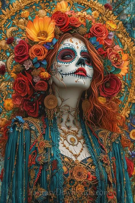 Dia de los Muertos (Day of the Dead) | Another beautiful find I want to share with everyone | Facebook Catrina Painting, Day Of The Dead Aesthetic, La Catrina Art, Dia De Los Muertos Tattoo Ideas, Skull Artwork Illustrations, Day Of The Dead Artwork, Day Of The Dead Skeleton, Day Of The Dead Girl, Dia De Los Muertos Decorations Ideas