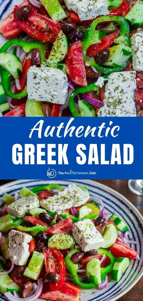 Traditional Greek Salad Dressing, Country Greek Salad, Authentic Greek Dressing, Greek Salad Dinner Ideas, Greek Salad Presentation, Medaterain Recipes, Greek Salad Dressing Recipe Authentic, Dressing For Greek Salad, Greek Dishes Traditional