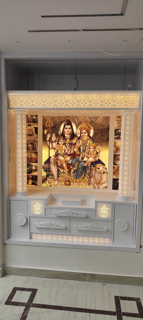 Designo Cnc 7503870299 Shiv Mandir At Home, Shiv Parivar, Mandir For Home, Mandir Design, Pooja Room Door, Pooja Room Door Design, Room Door Design, Pooja Rooms, Pooja Room