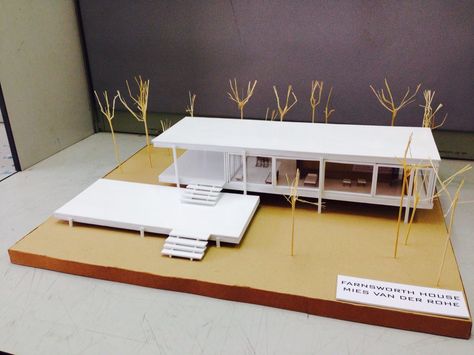 Farnsworth House model Mies Van Der Rohe by first year Architecture students. Farnsworth House Model, Farnsworth House Plan, House Design Drawing, Farnsworth House, Conceptual Architecture, Architecture Images, White Wall Decor, Architecture Design Concept, Van Der Rohe