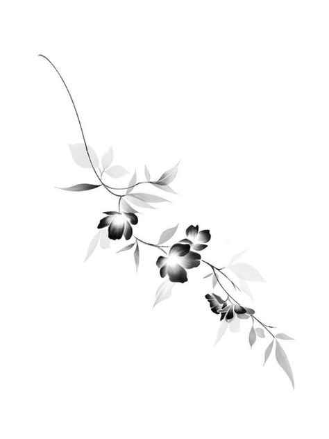 Flower Branch Tattoo Design, Tattoo Flowers Black And White, Branch With Leaves Tattoo, Vine And Branches Tattoo, Black And White Flower Vine Tattoo, Flower Arm Tattoo, Png Tattoo, Black And White Flower Tattoo, Vintage Flower Tattoo