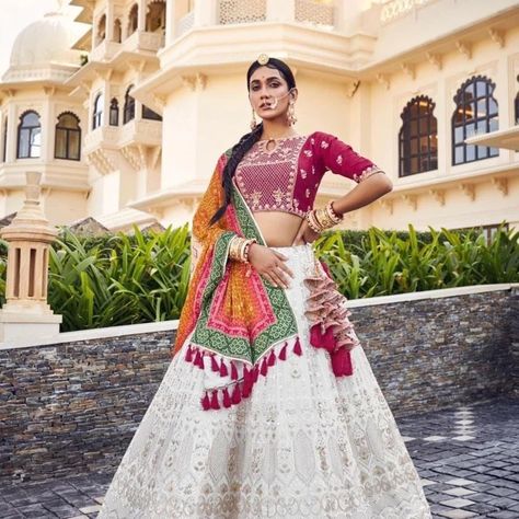 Order #GIRLISH Vol 2 Lehenga choli @Rs 9970 on Whatsapp 9619659727 ArtistryC.in Off White Lehenga Combination, White Designer Lehenga, Toxic Quotes, Draping Styles, Silk Kurti Designs, Lehenga Choli Designs, Function Dresses, Georgette Lehenga, Gown Party Wear