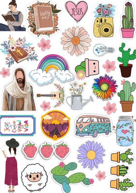 Stickers makeyourownstickers Bible Stickers Printable, Christian Stickers Free Printable, Bible Journal Stickers, Jesus Stickers, Bible Stickers, Stickers Jesus, Agenda Stickers, Aesthetic Planner, Planning Routine