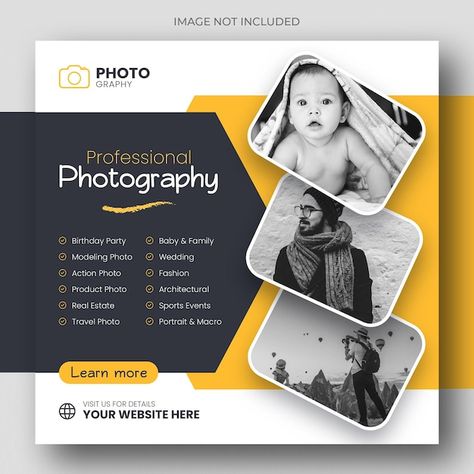 4 Image Layout, Photography Services Poster, Photography Advertising Poster, Photo Studio Banner Design, Creative Banner Design Ideas, Photography Banner Design, Flyer Creative Design, Services Social Media Post, Photo Advertisement