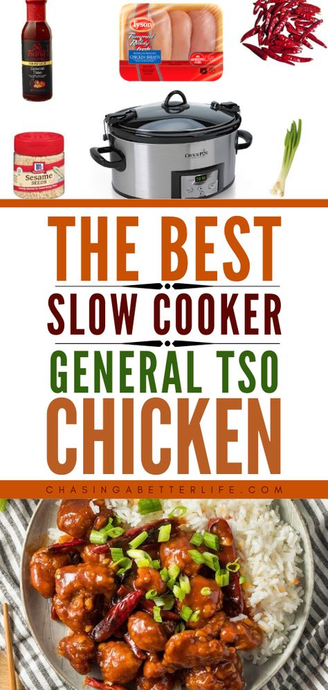 Tso Chicken Recipe Easy, Chinese Food Recipes Slow Cooker, Slow Cooker Chinese, Easy Chinese Food Recipes Crockpot, Chinese Food In Crockpot, General Tso Chicken Instant Pot, Asian Chicken In Crockpot, Easy Crockpot Recipes Chinese, Crockpot Chinese Food