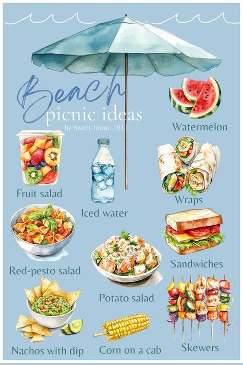 Here are some ideas for your next beach picnic. Beach Picnic Food, Beach Picnic Ideas, Picnic Food Ideas, Pesto Salad, Red Pesto, Luxury Picnic, Salad Wraps, Picnic Ideas, Picnic Foods