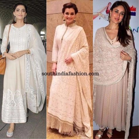 Chikankari Suits Party Wear, Chicken Kurta, Lucknowi Chikankari Suits, Churidar Design, Lucknowi Suits, Bollywood Glamour, Breezy Outfit, Outfit Choices, Outfit 2020