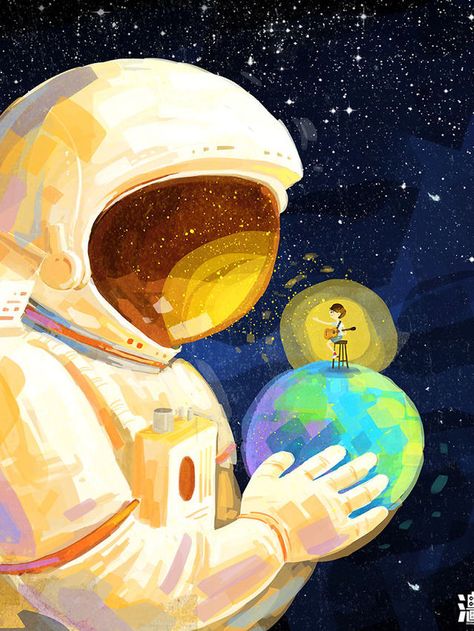 Astronaut Illustration, Space Drawings, Astronaut Art, Space Illustration, Oil Art, Cute Cartoon Animals, الرسومات اللطيفة, Space Art, Illustrations Posters