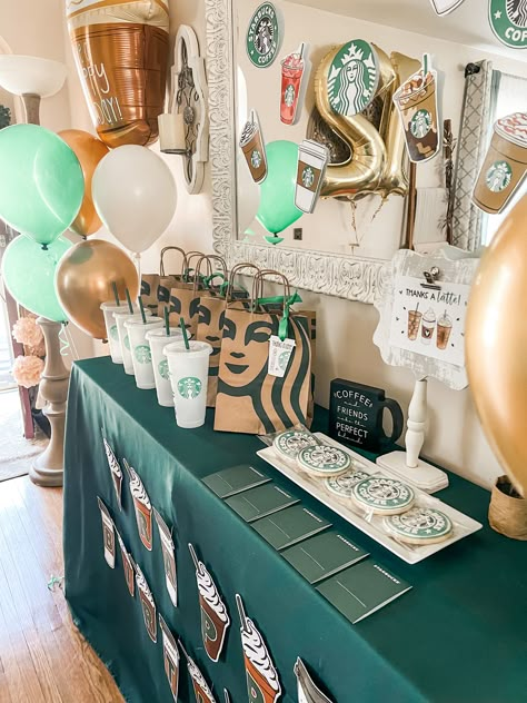 Starbucks Decorations Birthday, 12 Birthday Decoration Ideas, 12th Bday Party Ideas, 12 Year Birthday Party Ideas Theme, Starbucks Bday Party Ideas, Girl 13th Birthday Party Ideas, Starbucks Party Decorations, Coffee Themed Birthday Party, 11th Birthday Ideas