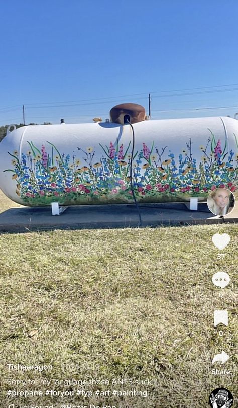 Painted Gas Tanks, Propain Tanks Painted, Propane Tank Art Ideas, Painted Propane Tanks Ideas, Large Propane Tank Art, Propane Tank Landscaping Ideas, Hidden Propane Tank Ideas, Painted Propane Tanks, Propane Tank Ideas