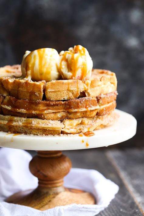 Churro Waffles made with Rapid Rise yeast! These are out of control...you can make the batter the night before and be ready to have waffles in the morning! Churro Waffles, Breakfast Dessert Recipes, Cookies And Cups, Mexican Breakfast Recipes, Mexican Breakfast, Waffle Cookies, Nutritious Breakfast, Indulgent Desserts, Waffle Recipes