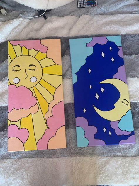 Trendy acrylic painting #acrylic #aesthetic Inspo: @Stacy McEvoy Caunt Moon Acrylic, Organizator Grafic, Painting Ideas On Canvas Easy, Hippie Painting, Small Canvas Paintings, صفحات التلوين, Simple Canvas Paintings, Cute Canvas Paintings, Easy Canvas Art