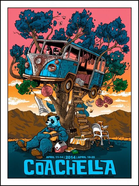 Coachella Poster by Tim Doyle. #gigposters #music #musicart http://www.pinterest.com/TheHitman14/music-poster-art-%2B/ Poster Radiohead, Coachella Poster, Tim Doyle, Coachella 2014, Black Keys, Retro Posters, Gig Poster, Music Festival Poster, Illustration Photo