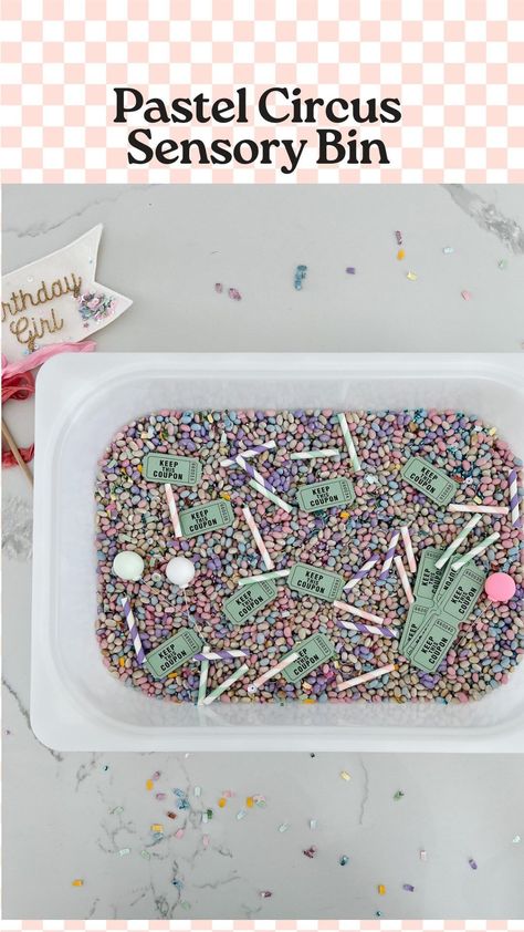 Emily Price | Circus Sensory Bin! I love creating sensory bins, and think they are the perfect activity to keep out at birthday parties for kids to play… | Instagram Carnival Sensory Bin, Circus Sensory Bin, Circus Sensory, Birthday Parties For Kids, Carnival Tickets, Navy Beans, Keep Out, Sensory Bin, Sensory Bins