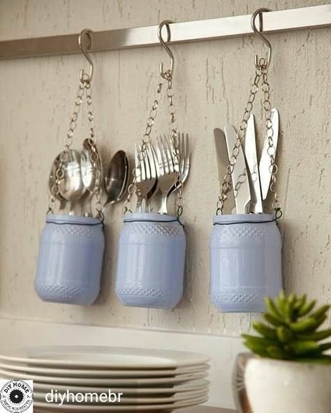 Cutlery Storage, Diy Kitchen, Home Hacks, Kitchen Organization, Home Deco, Astronomy, The Kitchen, Mason Jars, Diy And Crafts