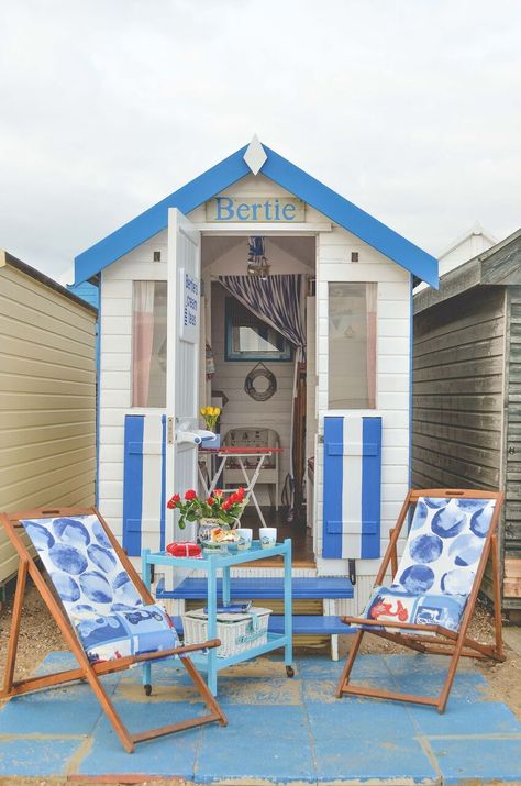 The Little Beach Hut Company Beach Hut for Hire, Mersea Island Beach Hut Shed, Beach Hut Interior, Beach Theme Garden, She Shed Interior Ideas, Beach Hut Decor, She Shed Interior, Shed Makeover, Hut House, Shed Interior