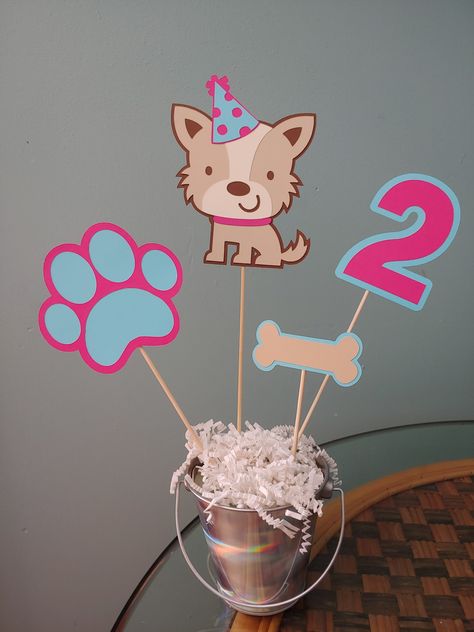 Dog Theme Centerpiece, Birthday Party, Baby Shower, Table Decor, Cake Topper, Party Supplies, Terrier Centerpiece Dog With Party Hat, Centerpiece Birthday, Themed Centerpieces, Deer Decal, Police Birthday, Shower Table, Decor Cake, Dog Birthday Party, Baby Shower Cake Topper