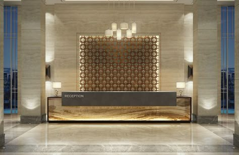 Rixos Hotel ' Sharm El Sheikh ' on Behance                                                                                                                                                                                 More Hotel Reception Desk, Office Reception Design, Design Desks, Hotel Lobby Design, Reception Desk Design, Lobby Interior Design, Hotel Reception, Lobby Interior, Counter Design