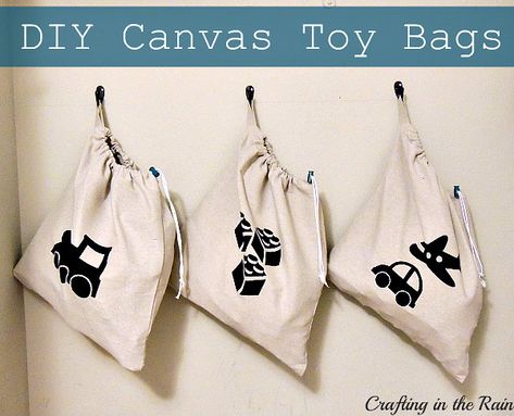 Amelie Room, Diy Bags Tutorial, Drop Cloth Projects, Drawstring Bag Tutorials, Diy Toy Storage, Canvas Drop Cloths, Bag Tutorials, Basement Playroom, Kids Toy Organization