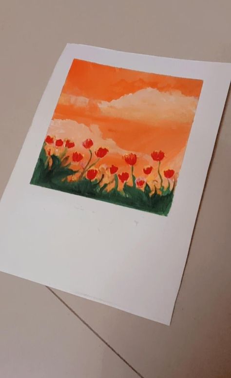 Flower Sunset Painting, Easy Landscape Paintings, Watercolor Sunset, Landscape Paintings Acrylic, Paint Night, Sunset Landscape, Sunset Painting, Aesthetic Painting, Painting Flowers