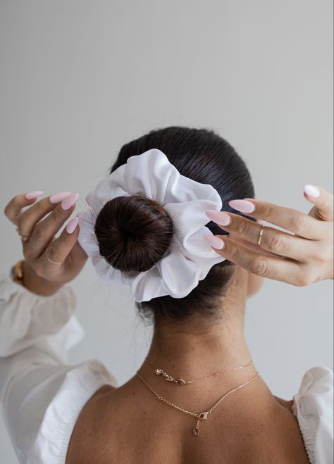 Combine-Hairstyle-Feel Effortlessly Stunning Hairstyles Everyday, Black Scrunchies, Gym At Home, Her Outfits, White Bridesmaid, Silk Bag, Beautiful Hairstyles, Colorful Life, White Velvet