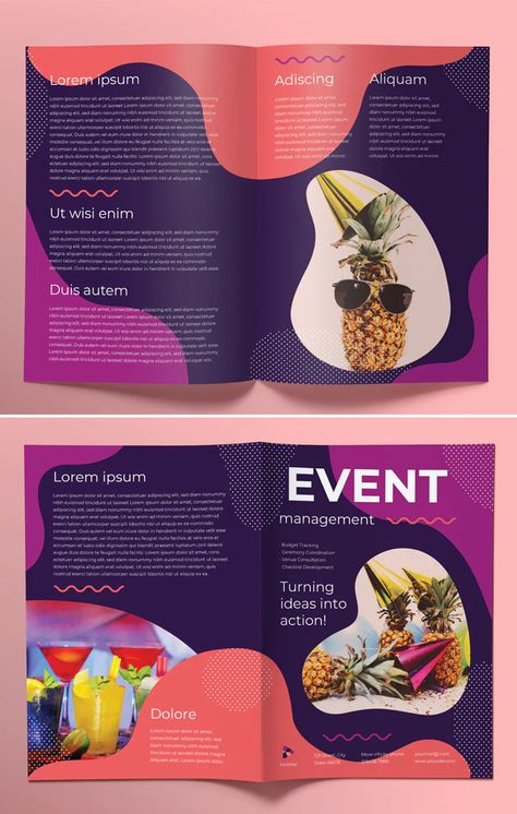 Event Management Bi-Fold Brochure Template Multipage Brochure Design, Two Fold Brochure Design, Event Booklet Design, Festival Brochure Design, Visual Aids Design For Reporting, Event Program Design Layout, Program Design Layout, Event Brochure Design, Festival Program Design