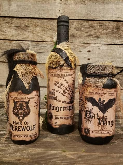 Victorian Medicine, Potion Ideas, Poison Bottles, Halloween Potion, Halloween Potion Bottles, Halloween Apothecary, Moon Artwork, Three Witches, Pagan Crafts