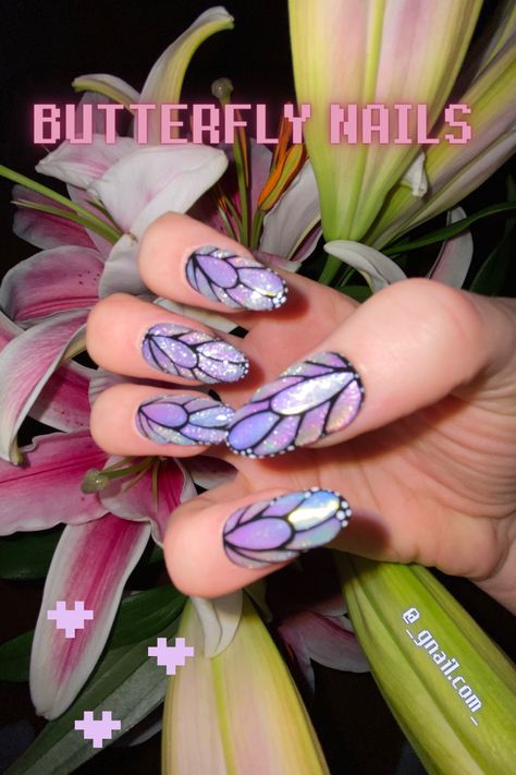 Transform your look with these stunning lavender iridescent butterfly 3D chrome custom press-on nails! Stand out from the crowd and make a statement with these unique and eye-catching nails. Get started with a press on sizing kit! Iridescent Butterfly, 3d Chrome, Butterfly 3d, Butterfly Nail, Press On Nails, Nail Inspo, Lavender, Nails, Purple