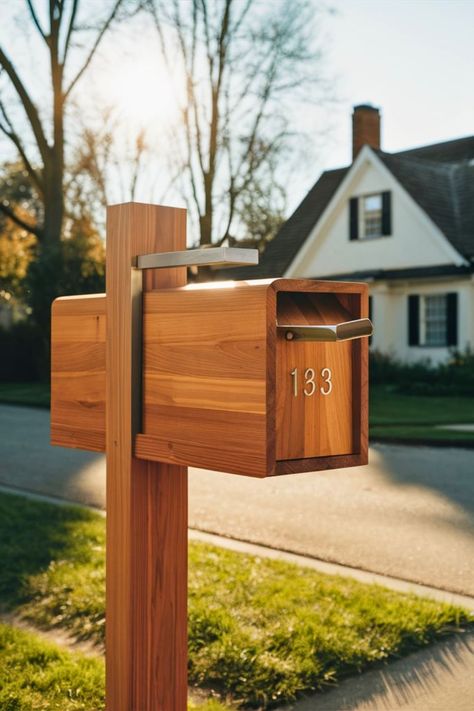 20 Modern Mailbox DIY [Easy To Make] – craftydiyers.com Timber Frame Mailbox Ideas, Contemporary Mailbox Ideas, Personalized Mailbox Ideas, 6x6 Mailbox Post, Mail Box Ideas Diy, Diy Mailbox Post, Modern Mailbox Ideas, Diy Mailbox Ideas, Mailbox Post Ideas