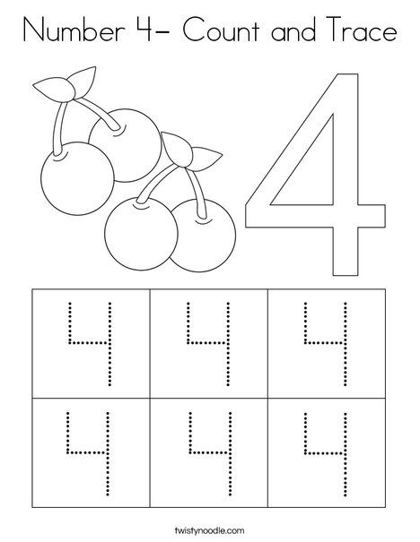 Number 4- Count and Trace Coloring Page - Twisty Noodle Trace Number 4 Worksheet, Number 3 And 4 Worksheet, Preschool Number 4 Activities, 4 Worksheets Preschool, Number 4 Tracing Worksheet, Number Four Activities Preschool, Number 4 Crafts For Toddlers, Number 4 Preschool, Number 4 Activity