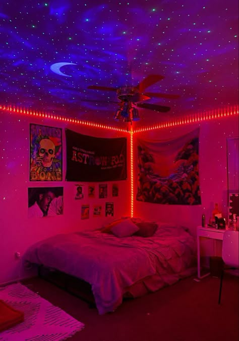 Vibe Room Ideas, Vibe Rooms, Vibe Bedroom, Hypebeast Room, Trippy Room, Neon Bedroom, Led Lighting Bedroom, Chill Room, Neon Room