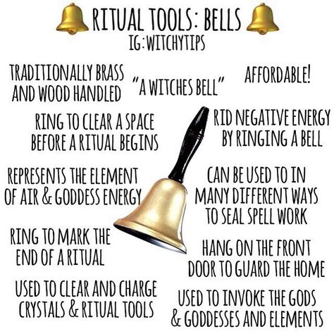 Tips for Witches Everywhere! ✨ on Instagram: “A ritual bell is used in a plethora of different ways depending on the practitioner. The high pitch tone of a ringing bell rids negative…” Circle Casting, Air Goddess, Ringing Bell, Witch Tools, Bad Spirits, Spell Work, High Pitch, Grimoire Book, Wiccan Witch