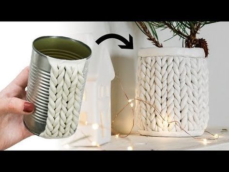 knitting and Here’s a fun approach to Chunky Knit. Make this Chunky knit Planter using polymer cla Air Dry Clay Projects, Can Crafts, Diy Clay Crafts, Tin Can, Diy Clay, Diy Home Crafts, Polymer Clay Crafts, Clay Projects, Clay Crafts