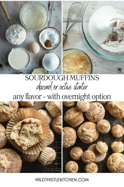 These Sourdough Discard Muffins are moist, tender, and endlessly customizable. The easy blank slate batter takes minutes to whip up and can be baked right away or refrigerated to bake the next day. Shown here with cinnamon sugar, but you can choose your own adventure based on what your favorite muffin flavor is! #sourdoughdiscardmuffins #sourdoughmuffinsovernight #sourdoughmuffinscinnamon Mini Sourdough Muffins, Discard Mini Muffins, Cinnamon Sourdough Muffins, Blueberry Sourdough Discard Muffins, Sourdough Discard Cinnamon Muffins, Discard Muffins, Sourdough Discard Muffins Healthy, Sourdough Muffin, Sourdough Cupcakes