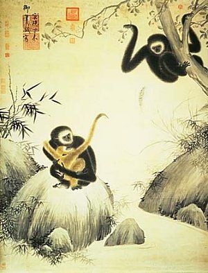 Gibbons at Play, 1427 AD, National Palace Museum, Taipei, Taiwan Monkey World, Art Chinois, Year Of The Monkey, Ancient Paintings, Japanese Drawings, History Literature, Monkey Art, Chinese Brush Painting, Asian Painting