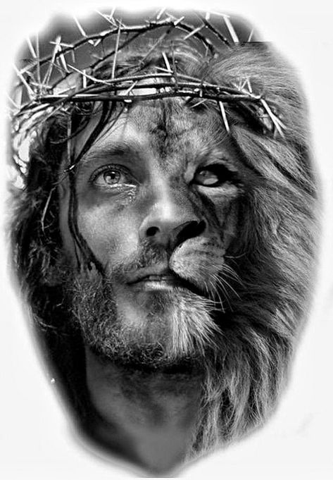 Half Lion Face Tattoo, Lion And Jesus Tattoo, Jesus Lion Tattoo, Mother Mary Tattoos, Female Warrior Tattoo, Butterfly Hand Tattoo, Bible Tattoos, Lion Of Judah Jesus, Lion Tattoo Sleeves