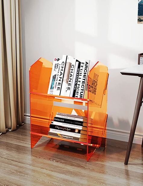 Amazon.com: solaround Acrylic Bookcase Desktop Bookshelf Desk Storage Organizer Acrylic Display Shelf Rack (Orange, 2 Tier-L) : Office Products Acrylic Bookcase, Acrylic Bookshelf, Tree Bookcase, Houston Houses, Desktop Bookshelf, Room Vibes, Bookshelf Organization, Acrylic Furniture, Shelf Rack