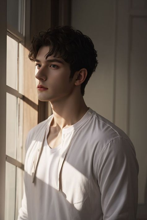 Gorgeous man greeted by dawn's light at the window Chiseled Jawline, Gentleman Aesthetic, Hottest Male Celebrities, Handsome Asian Men, Cute Asian Guys, Business Hairstyles, Elegant Man, Boy Photography Poses