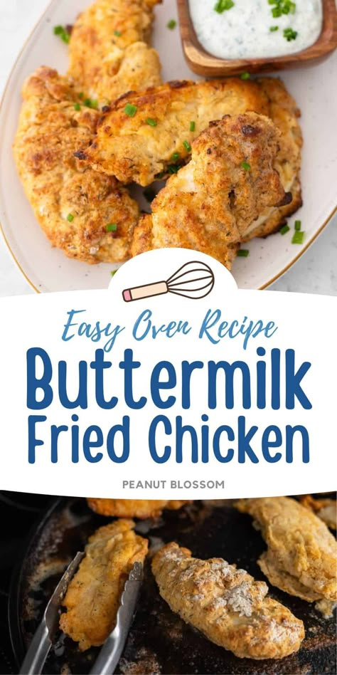 Buttermilk Fried Chicken in the Oven Fried Chicken In The Oven, Baked Buttermilk Chicken, Oven Fried Chicken Tenders, Easy Oven Fried Chicken, Buttermilk Fried Chicken Tenders, Buttermilk Oven Fried Chicken, Guy Food, Buttermilk Chicken Tenders, Chicken In The Oven