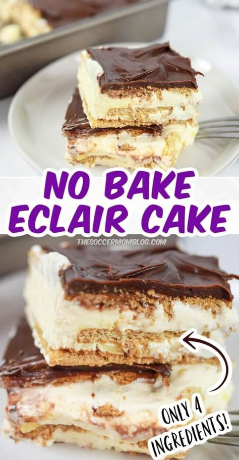 No Bake Chocolate Eclair Cake, No Bake Chocolate Eclair, No Bake Eclair, No Bake Eclair Cake, Eclairs Dessert, Eclair Cake Recipes, Summer Desserts Easy Healthy, Chocolate Eclair Cake, Homemade Chocolate Frosting