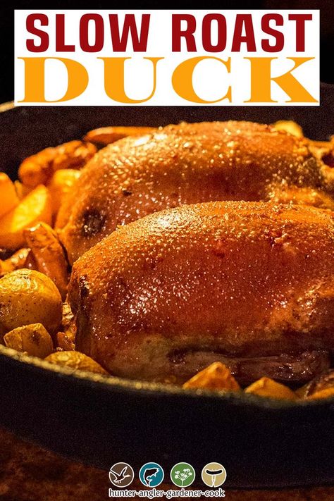 Whole Roast Duck Recipes, Best Roasted Duck Recipe, How To Cook Wild Duck, Slow Cooked Duck, Cooking Duck Whole, Dutch Oven Duck, How To Cook Duck In Oven, How To Make Duck, Roast Duck Whole