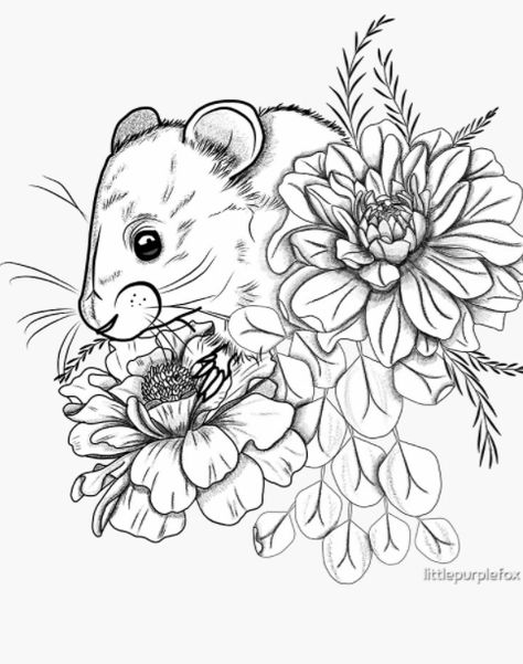 Floral Mouse Tattoo, Rat With Flowers Tattoo, Mouse And Flower Tattoo, Mouse Flower Tattoo, Mouse Tattoo Design, Louise Tattoo, Mouse Tattoo, Tattoo Perna, Rat Tattoo