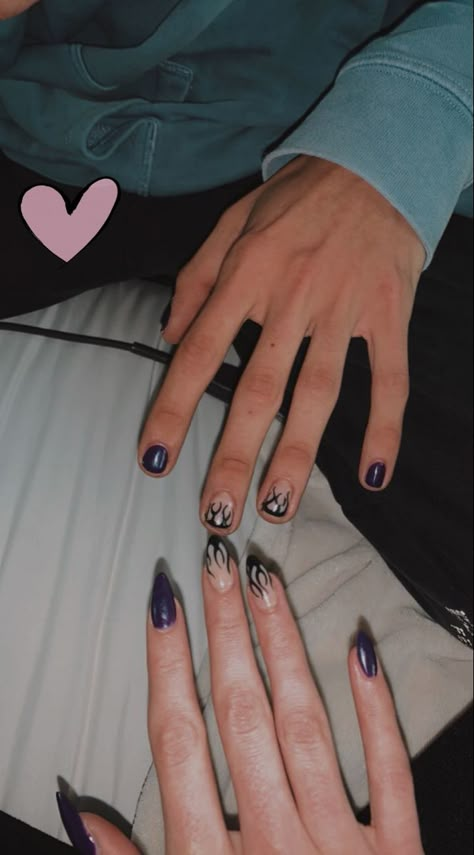 Relationship Nails Designs, Guy Gel Nails, Matching Couple Nails Goth, Male And Female Matching Nails, Painting Boyfriends Nails, Couple Nails Matching Black, Matching Nails With Boyfriend Spiderman, Boyfriend And Girlfriend Nail Ideas, His And Her Matching Nails