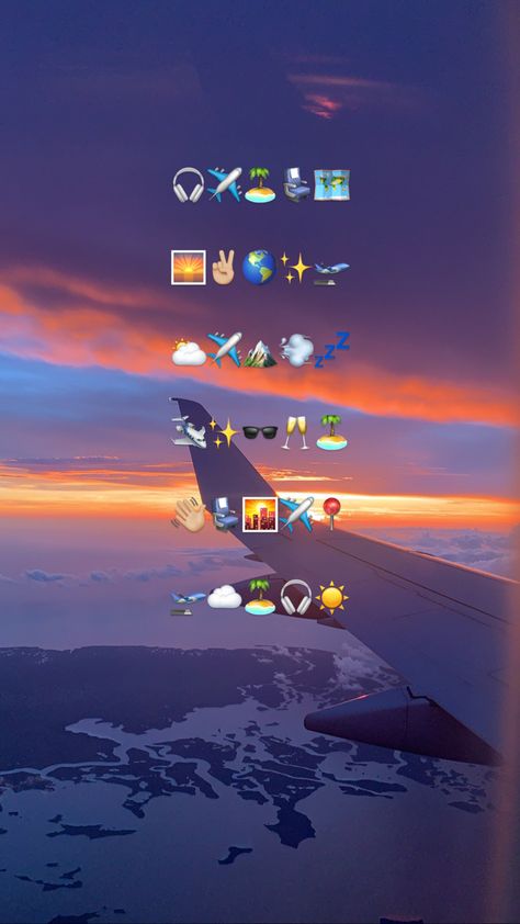 Travel Emoji Instagram, Caption For Airplane Pics, Cute Airplane Pics, Airplane Pics Travel, Instagram Story Ideas Emoji, Airplane Photos Instagram, Mountain Emoji Combinations, Vacay Emoji Combos, Instagram Post Ideas Travel